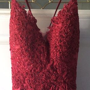 Red Prom dress,Size 8 NWT,Satin Gown,Lace up Back